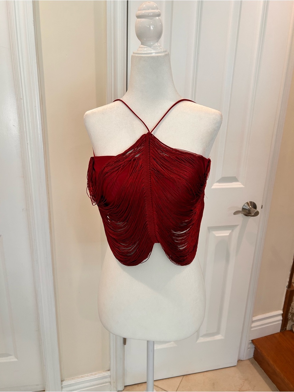 Edikted Red Fringe Halter Crop Top Y2K Festival Party Club Top Small - Picture 5 of 6